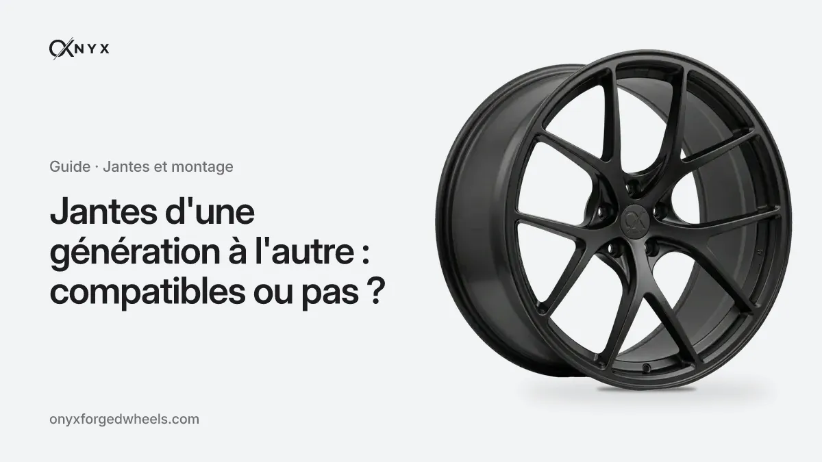 Couverture du guide « Jantes d'une génération à l'autre : compatibles ou pas ? » : le titre à côté d'une jante forgée OX-DC5 Veloce en finition noir satiné, sur fond aluminium