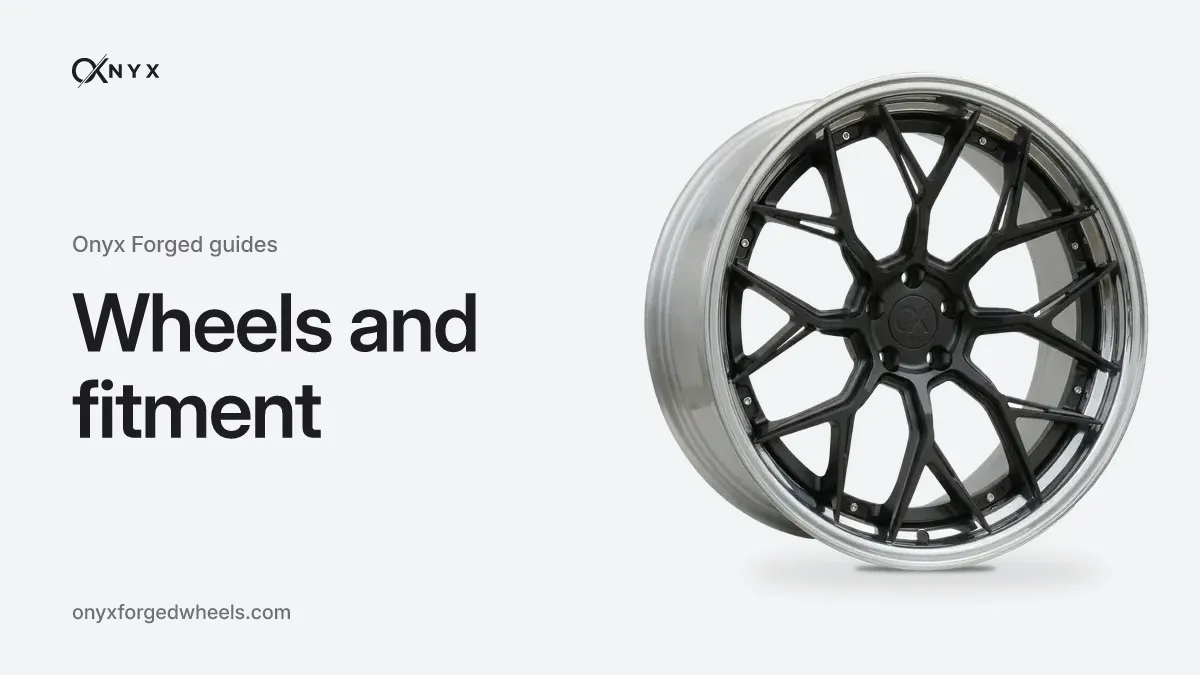 “Wheels and fitment” written next to an OX-D1 Legacy forged wheel in a chrome and black finish, on a light aluminium background: cover of the Onyx Forged guides